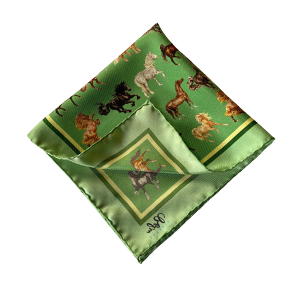 Batistă din mătase naturală – Majestic Horses Verde