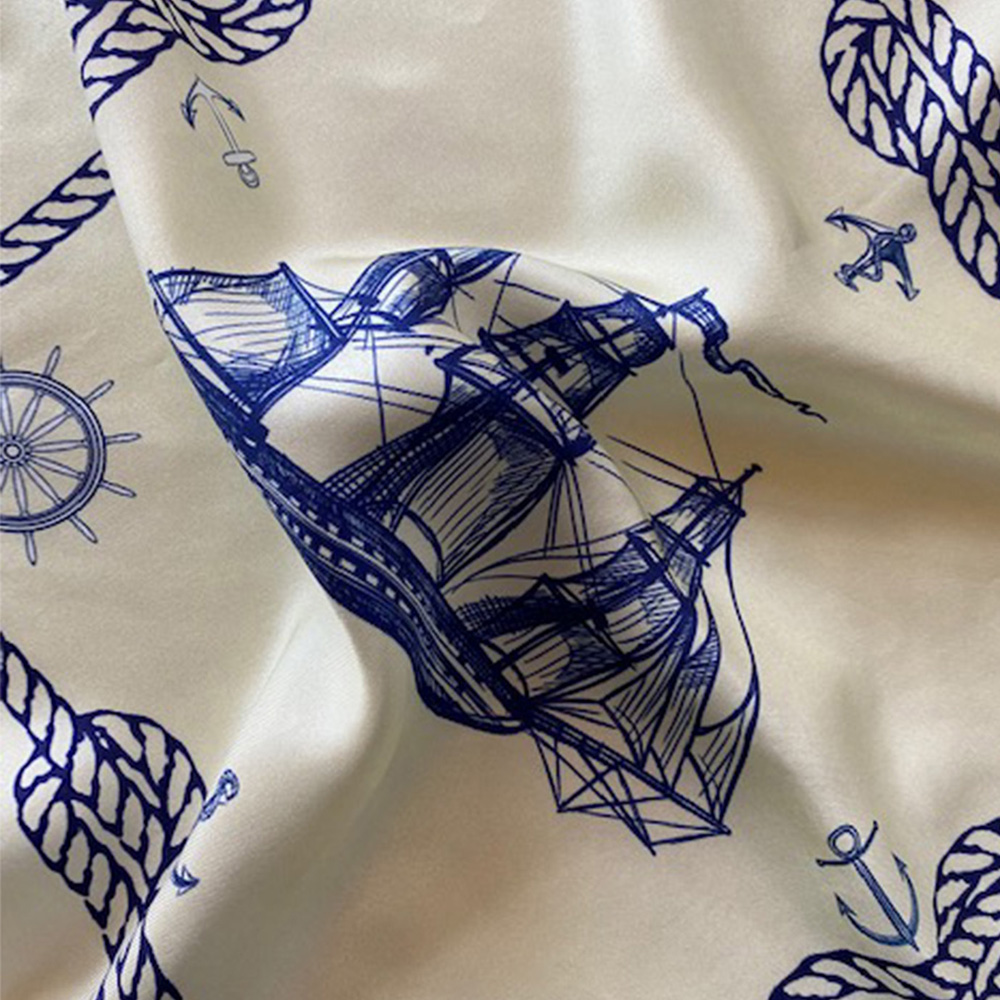 Eșarfă din mătase naturală – Nautical Chic Ivory & Blue