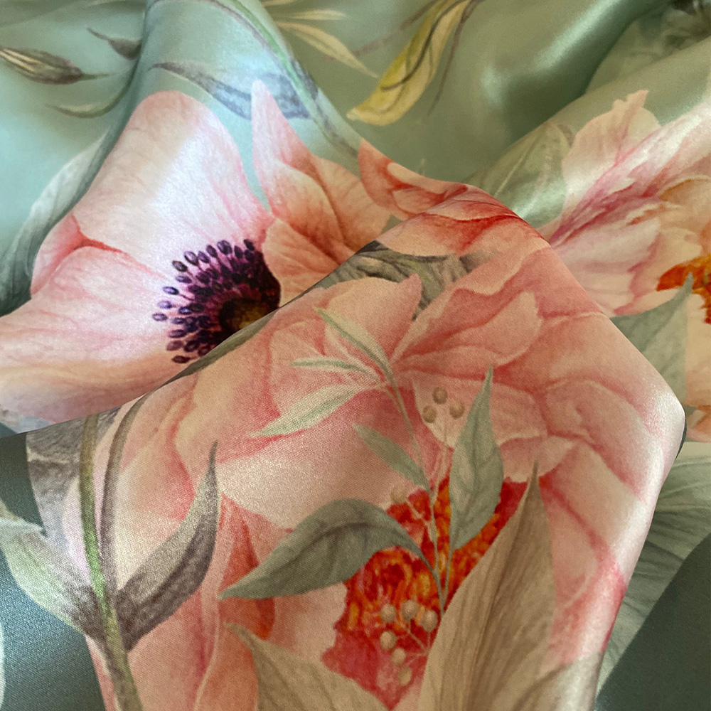 Eșarfă din mătase naturală – Pink Peonies Serenade