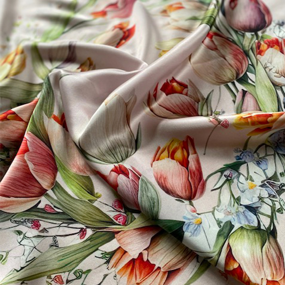 Eșarfă din mătase naturală Tulips