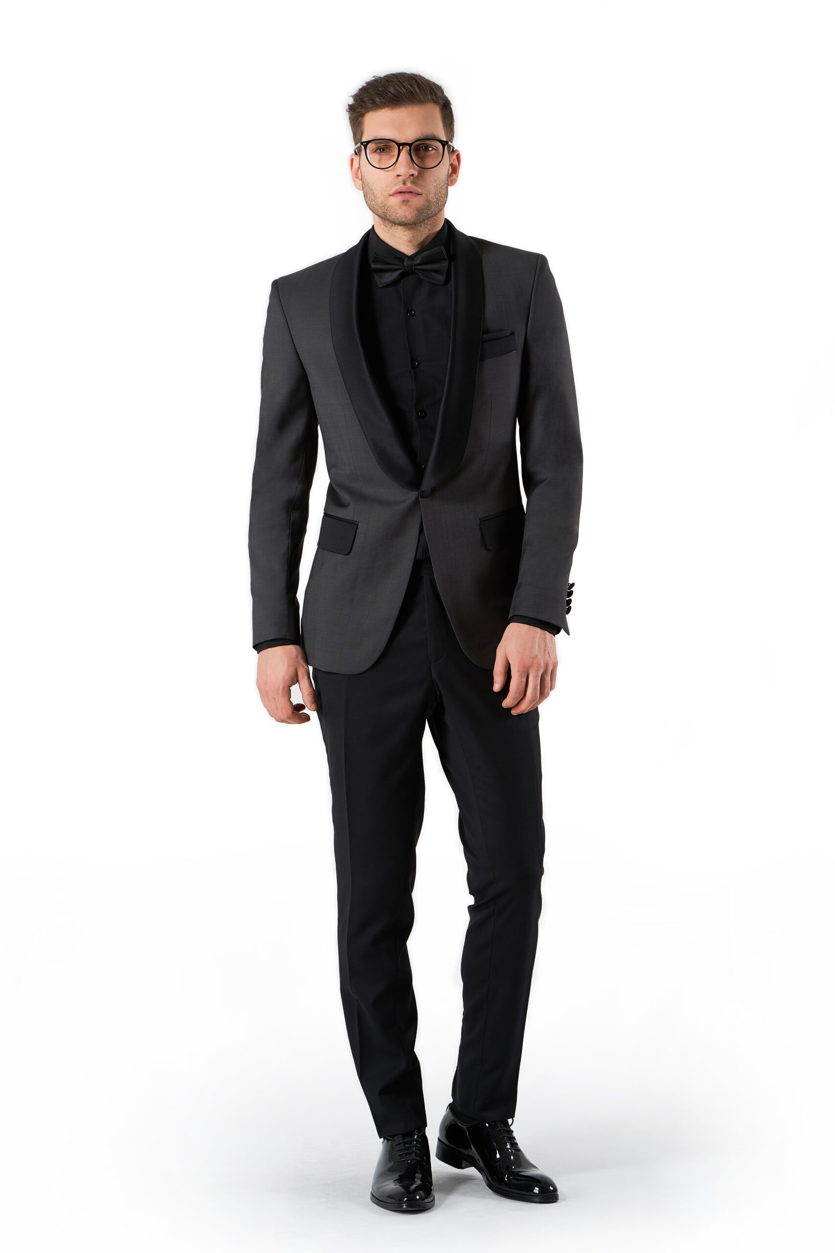 Costum de ceremonie smoking gri-antracit “The Midnight Aristocrat”