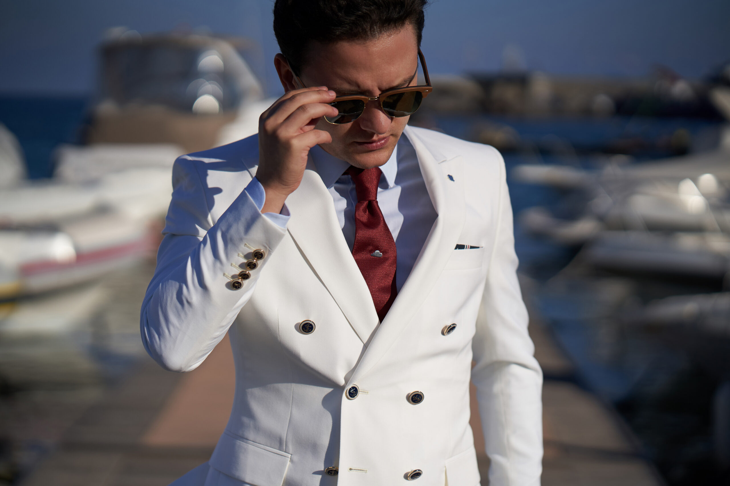 Costum "Capri Riviera" – Alb Dublu-Breasted